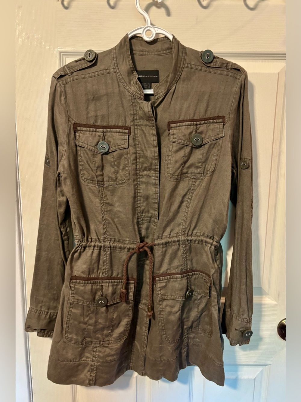 Mango Olive Green Utility Jacket with Drawstring Waist